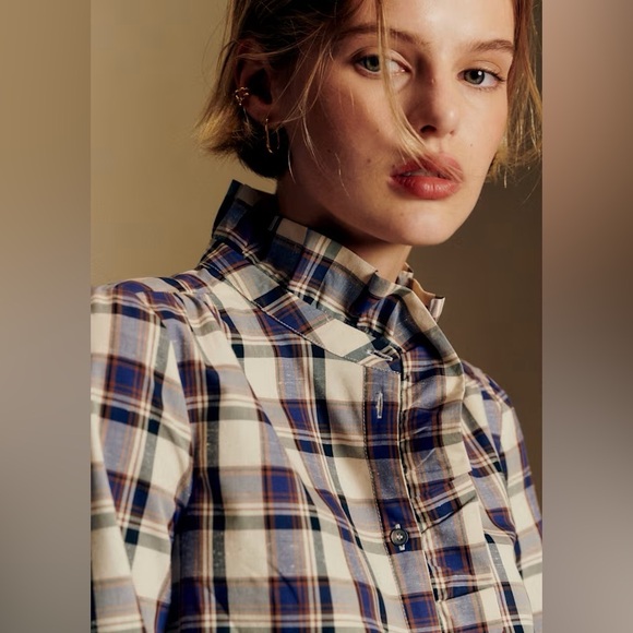 Sézane Chlo Marine and Ecru Checks Size UK36/ US 4 NWT - Picture 2 of 7